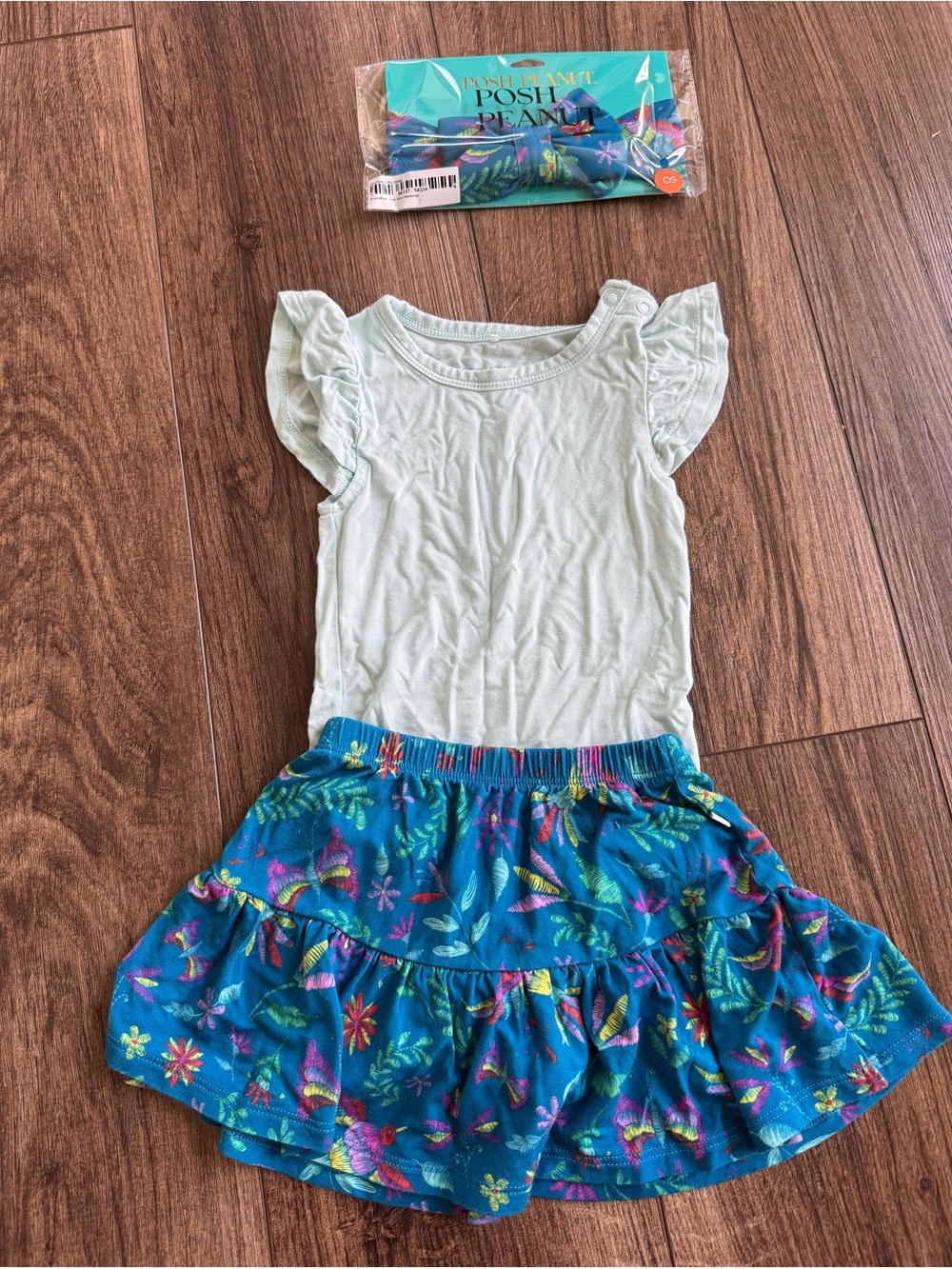 Posh Peanut Svala blue outfit with skirt, onesie + NWT headband